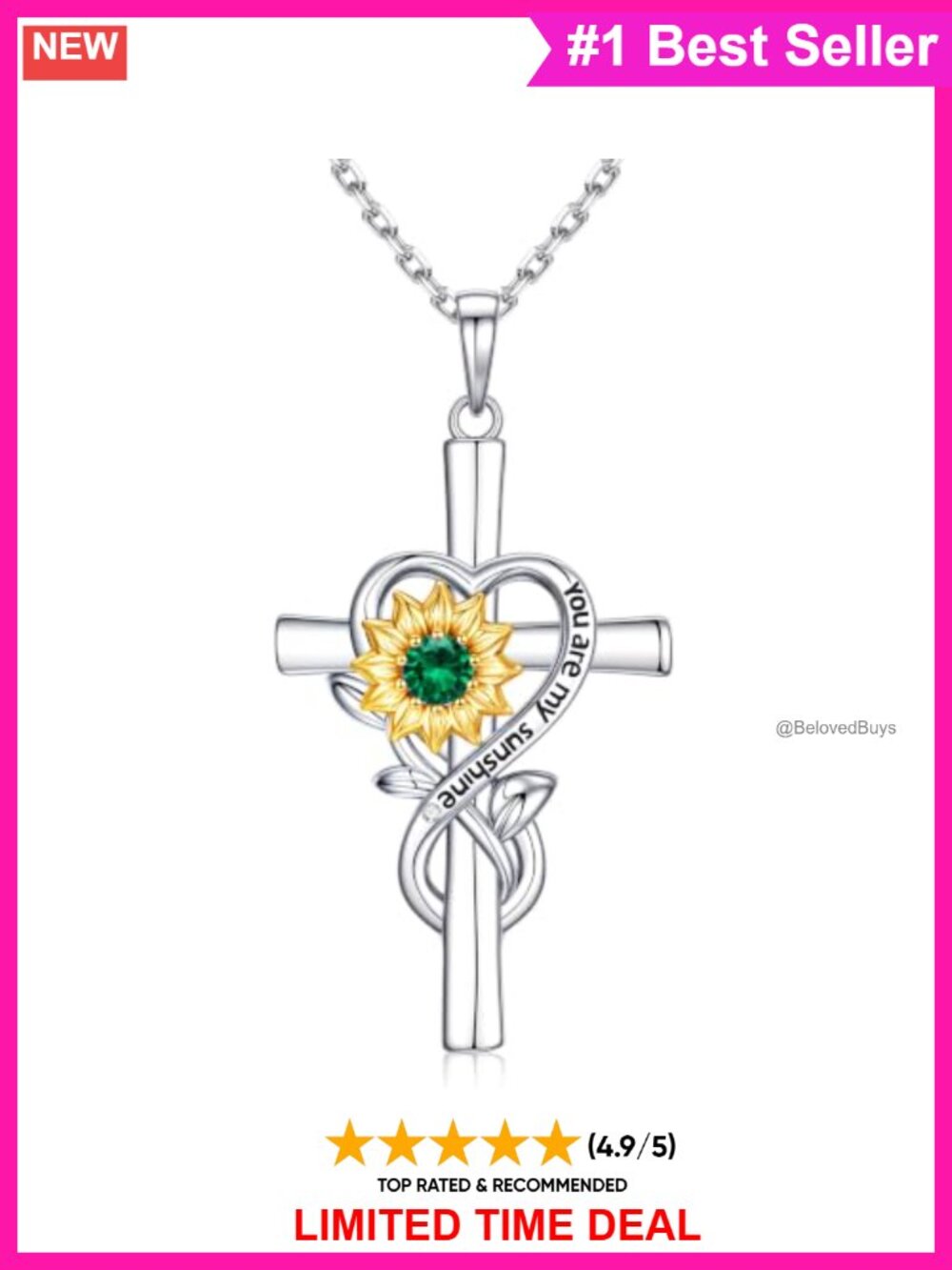 925 Sterling Silver Sunflower Birthstone Pendant Necklace Adjustable Chain
